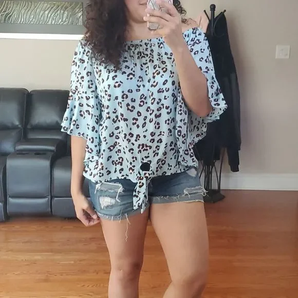 Light Blue Animal Print Blouse - Picture 6 of 7